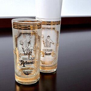 Set of 2 VTG Culver Six Flags Atlantis High Ball Glass 22K Gold